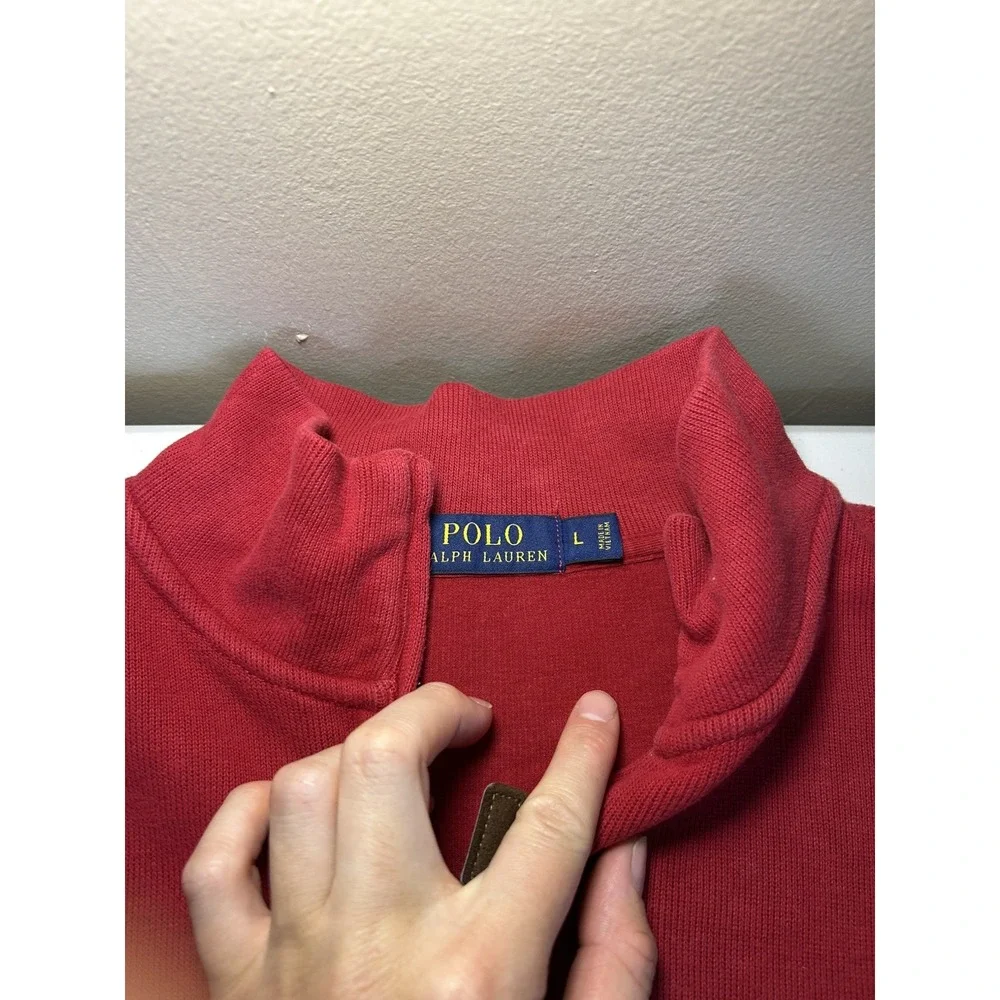 Polo Ralph Lauren Mens Large Red Quarter Zip Pullover Cotton Ribbed Sweater L